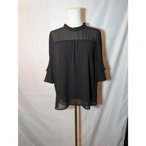 Monteau Los Angeles Black Sheer Ruffle Neck Blouse Size Large